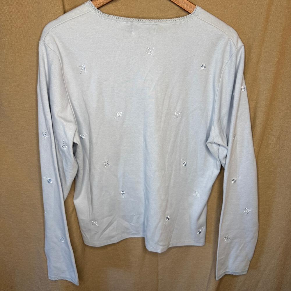 Charming Light Blue Embroidered Button-Front Cardigan - Picture 6 of 6